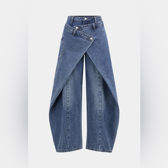 Micas Denim - High-Rise Blue Crossover Wide-Leg Jeans